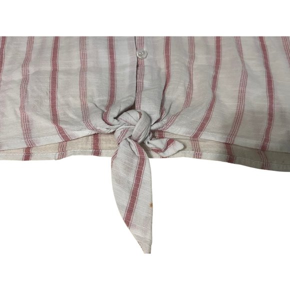 Pink Rose Linen Blend Button Up Tied Shirt - Picture 2 of 3